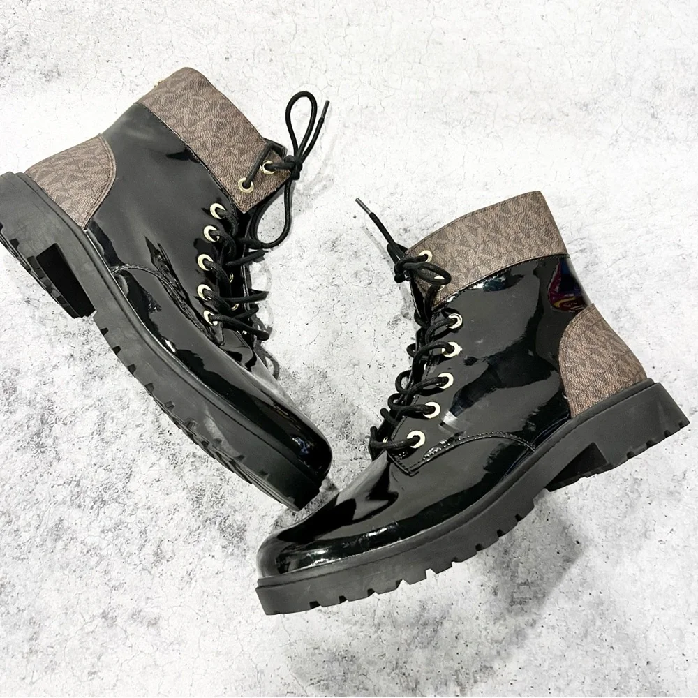 NEW‎ Michael Kors Alistair Lace-Up Boot Black Shiny Size 9